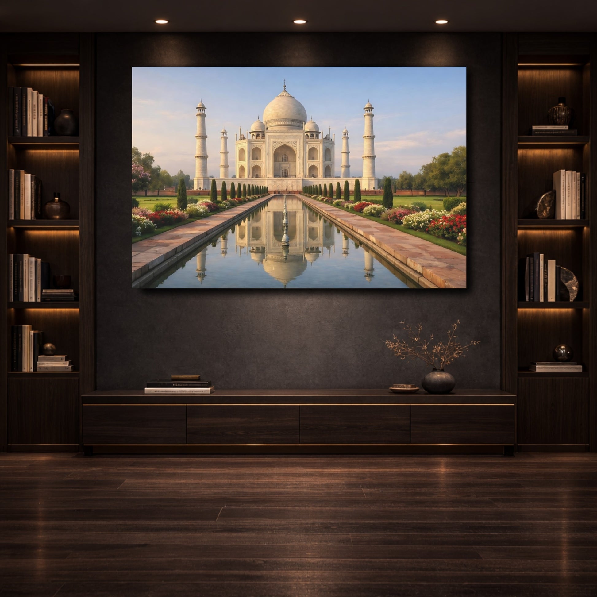 Mockup 3. Religious Taj Mahal White Marble Architecture shown as stretched canvas wall art