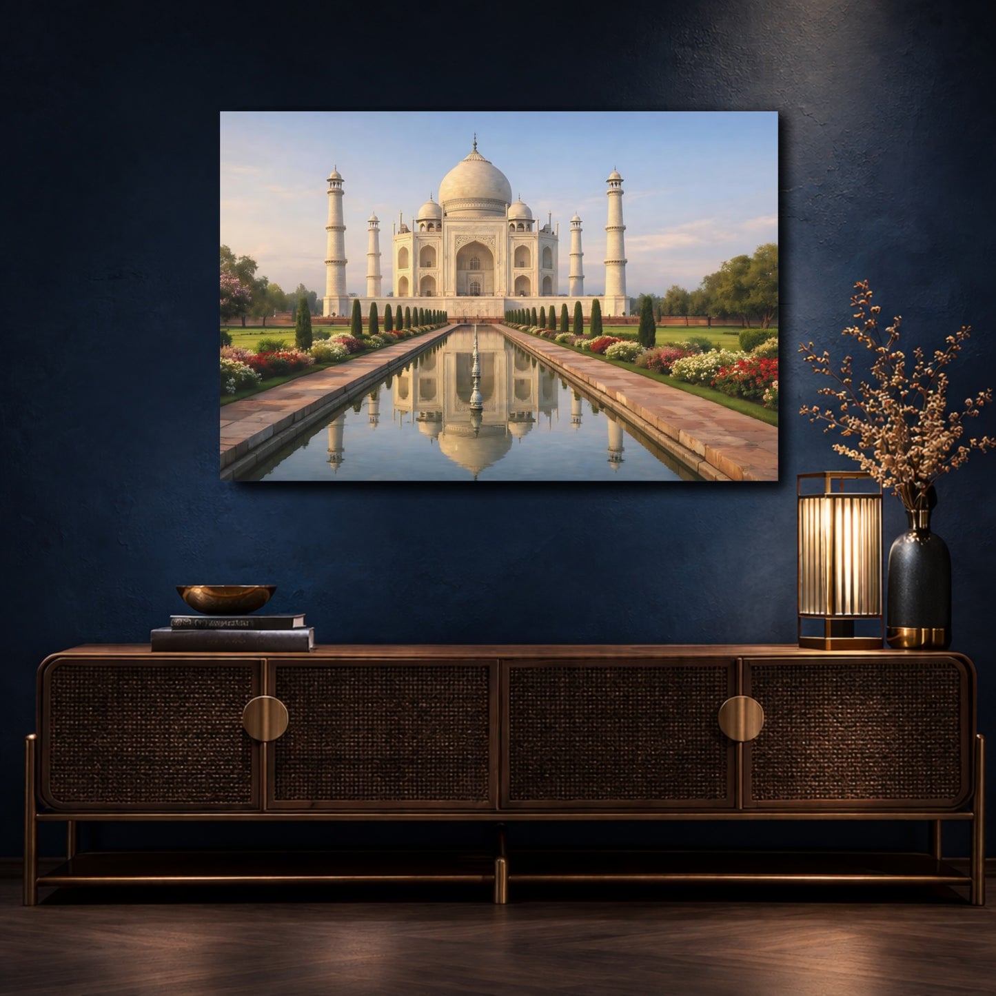 Mockup 4. Religious Taj Mahal White Marble Architecture shown as stretched canvas wall art