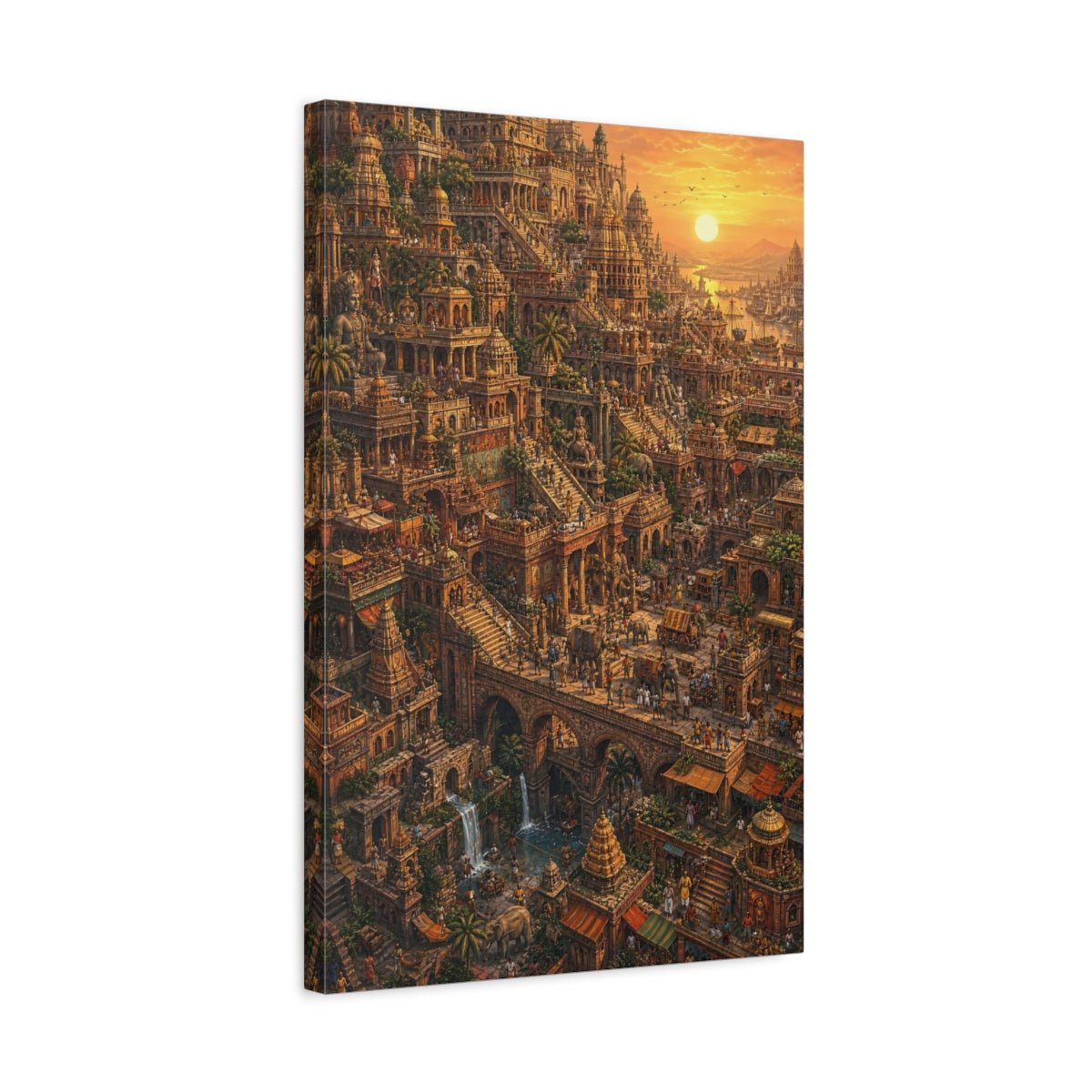 Religious Temple City Golden Cityscape Canvas Print – Hyper - detailed Decor for Living Room, Above Fireplace - YesArtYes