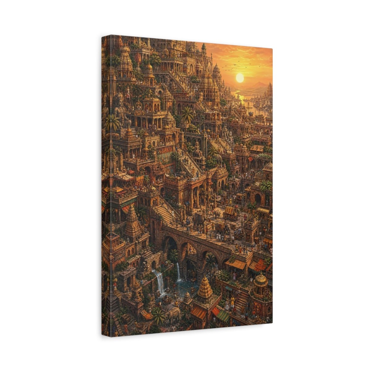 Religious Temple City Golden Cityscape Canvas Print – Hyper - detailed Decor for Living Room, Above Fireplace - YesArtYes