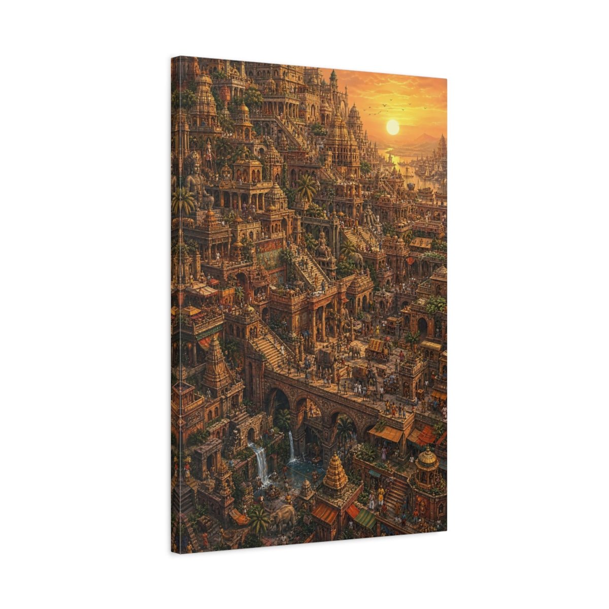 Religious Temple City Golden Cityscape Canvas Print – Hyper - detailed Decor for Living Room, Above Fireplace - YesArtYes