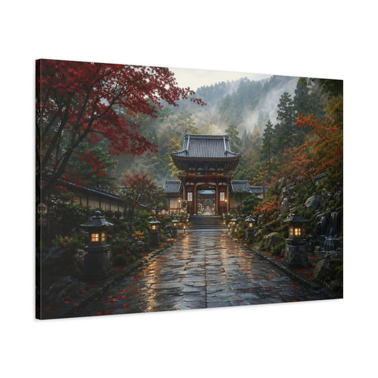Main Mockup. Religious Temple Gate Autumn Temple Gate shown as stretched canvas wall art