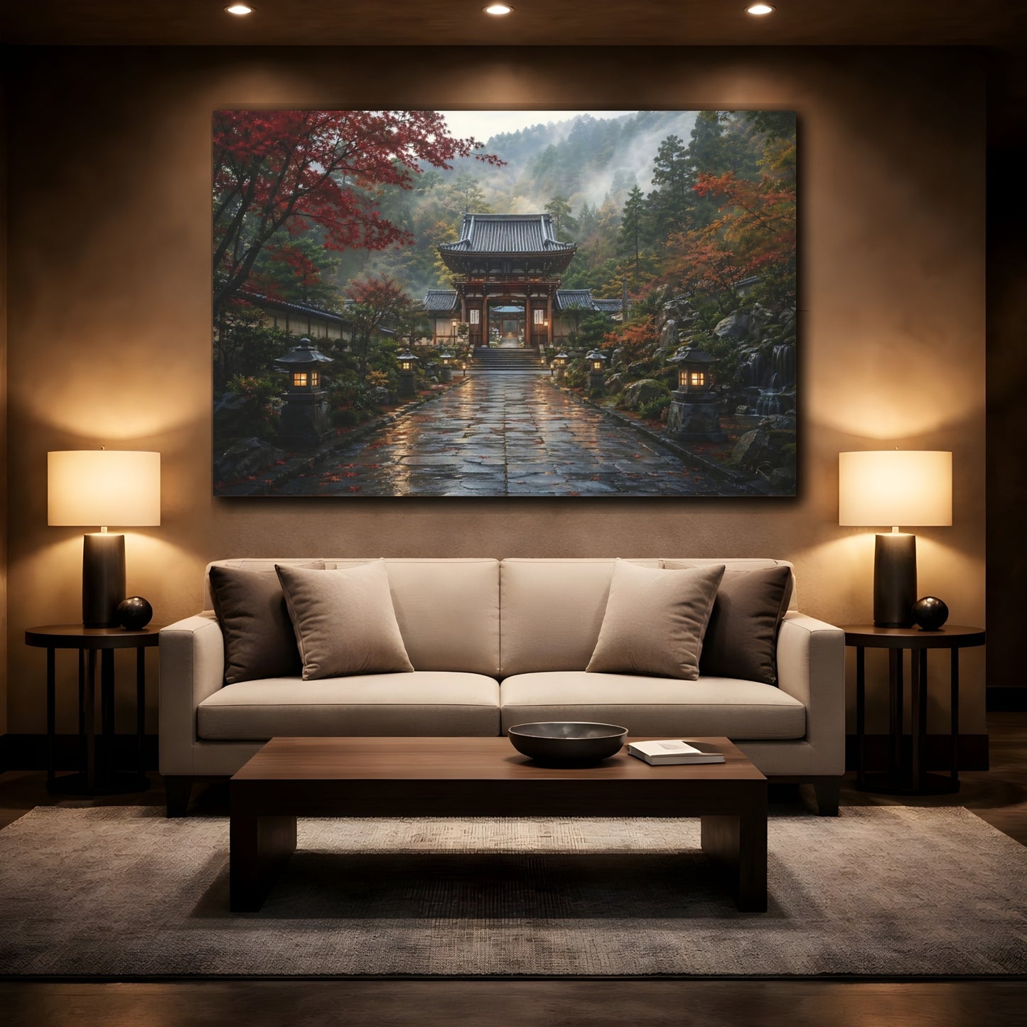 Mockup 2. Religious Temple Gate Autumn Temple Gate shown as stretched canvas wall art