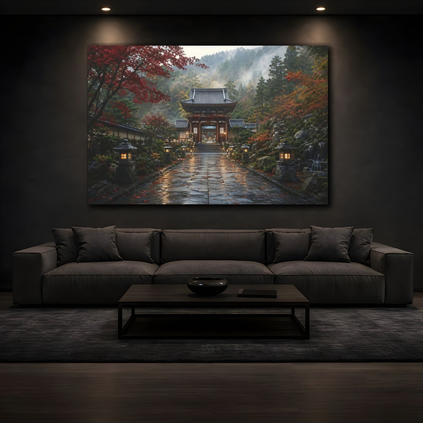 Mockup 4. Religious Temple Gate Autumn Temple Gate shown as stretched canvas wall art