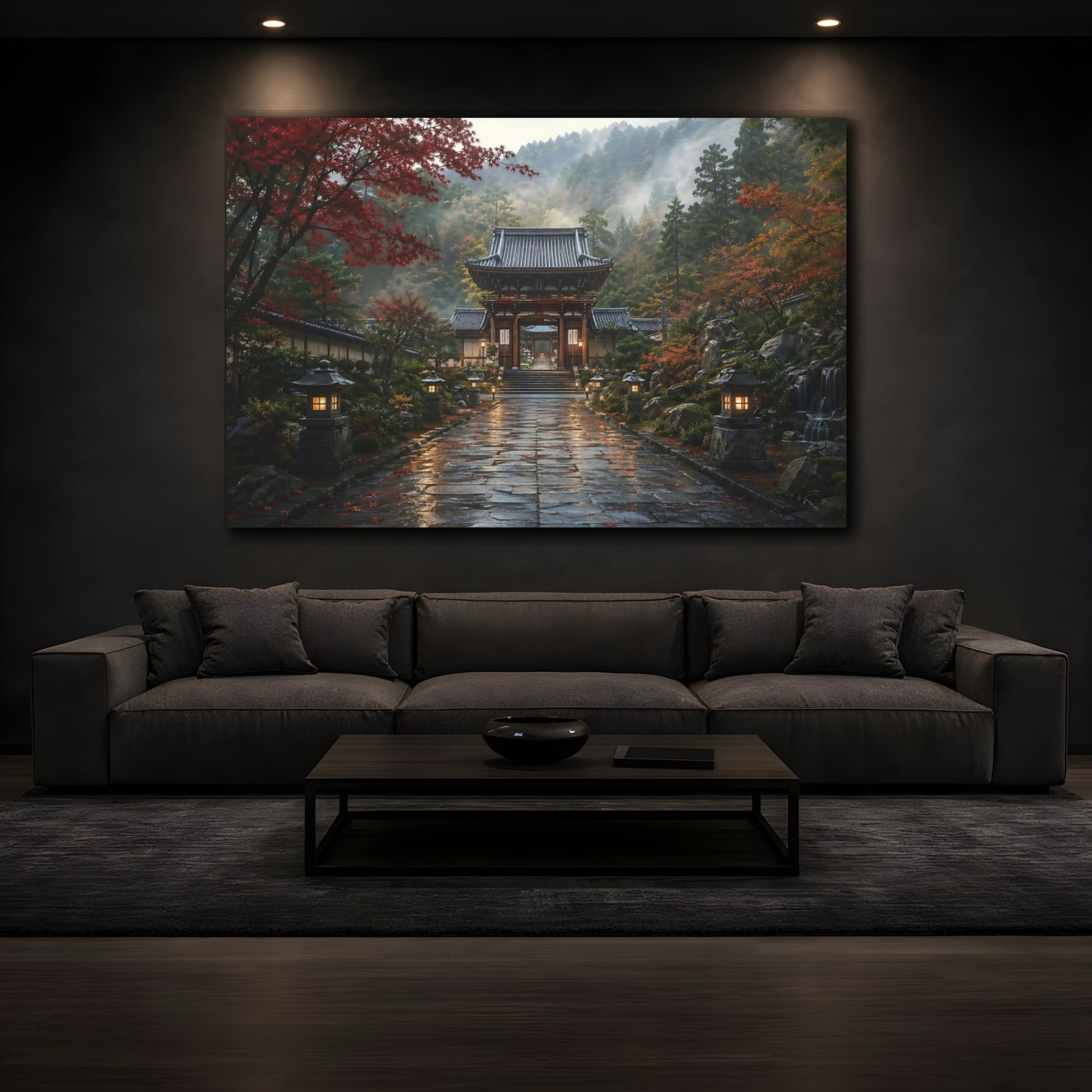 Mockup 4. Religious Temple Gate Autumn Temple Gate shown as stretched canvas wall art