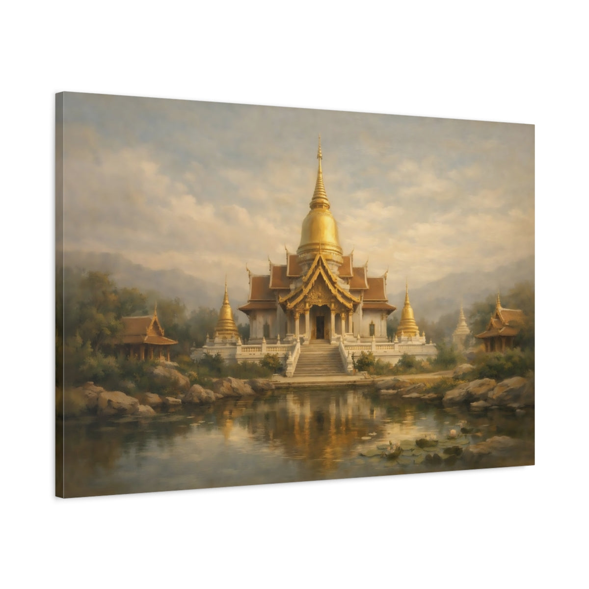 Side Mockup 1. Religious Temple Golden Temple shown as stretched canvas wall art