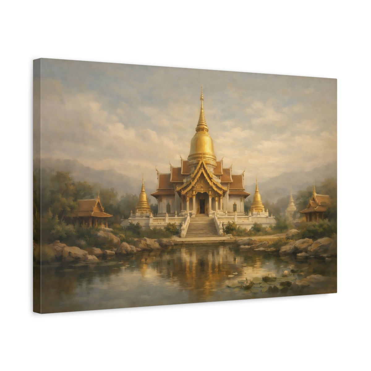 Side Mockup 3. Religious Temple Golden Temple shown as stretched canvas wall art