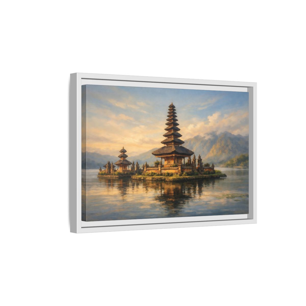Side Mockup 4. Religious Temple Golden Temple Lake shown as stretched canvas wall art