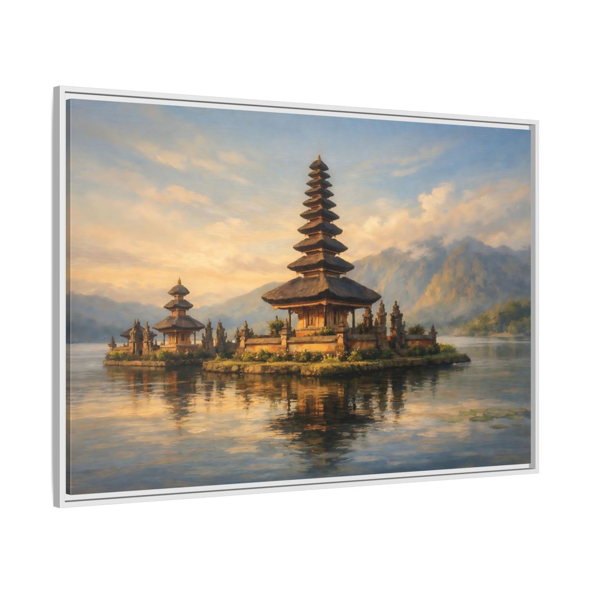 Side Mockup 7. Religious Temple Golden Temple Lake shown as stretched canvas wall art