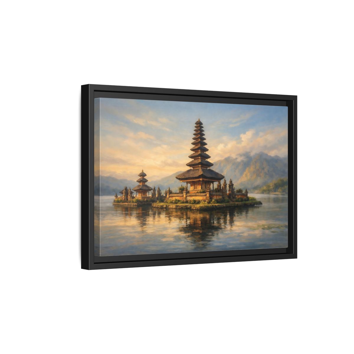 Side Mockup 6. Religious Temple Golden Temple Lake shown as stretched canvas wall art