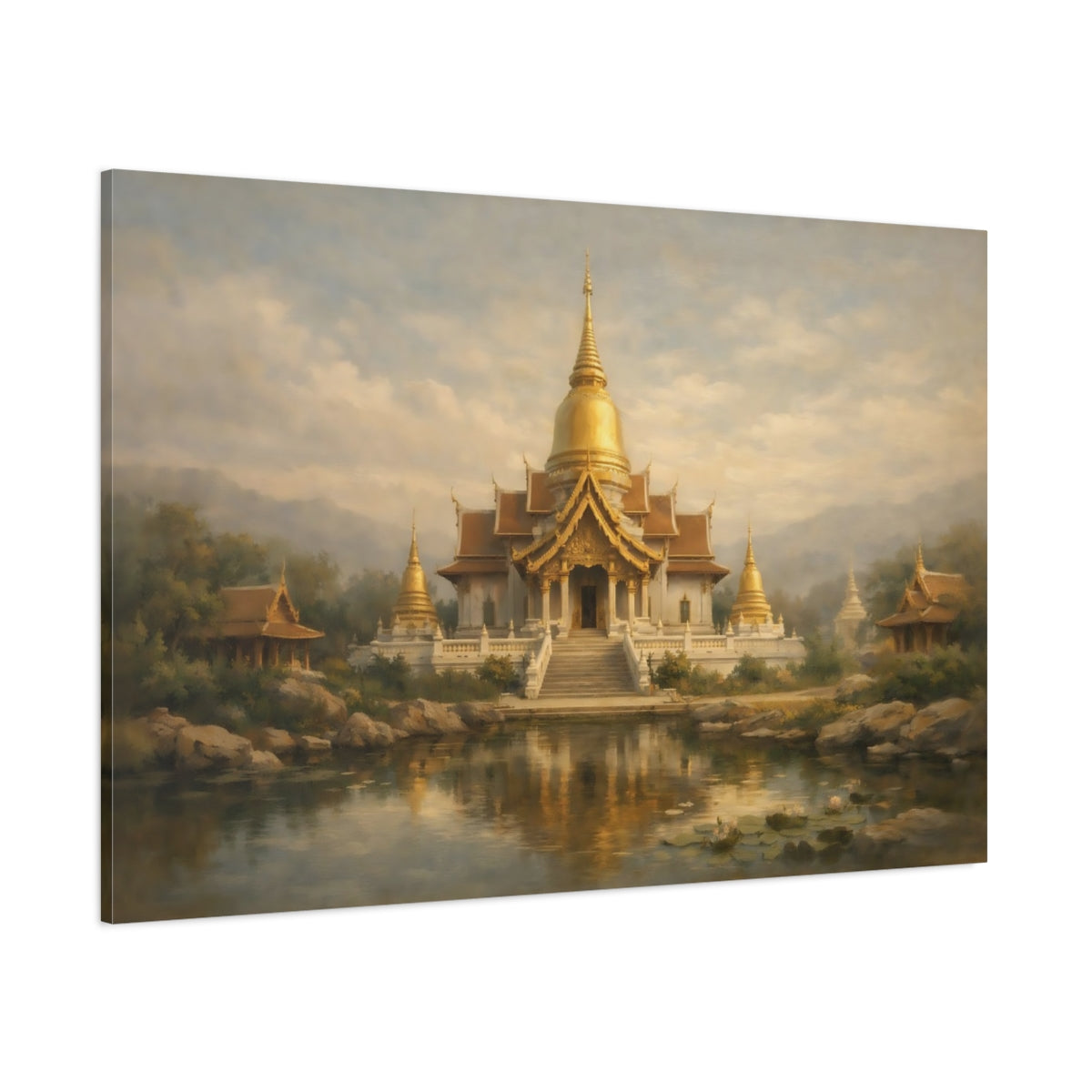 Main Mockup. Religious Temple Golden Temple shown as stretched canvas wall art