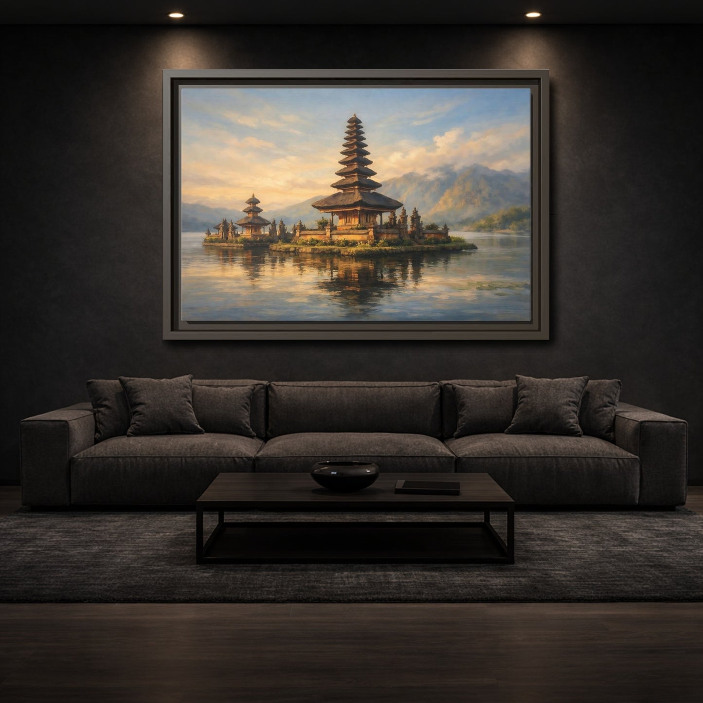 Mockup 2. Religious Temple Golden Temple Lake shown as stretched canvas wall art