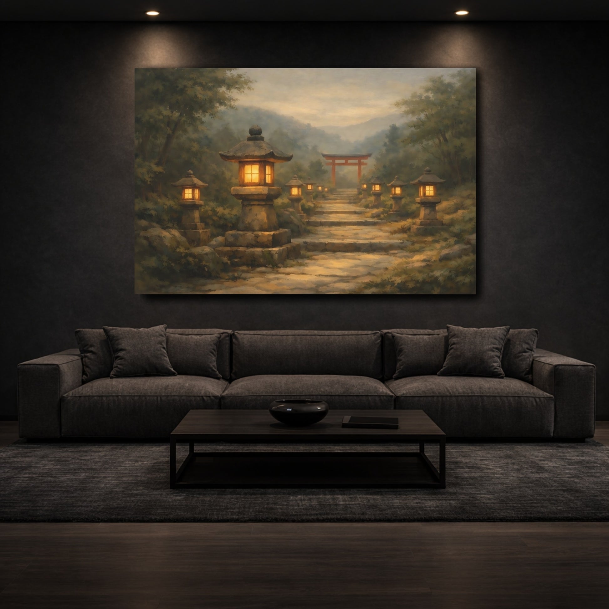 Mockup 2. Religious Torii Gate Japanese Garden Path shown as stretched canvas wall art