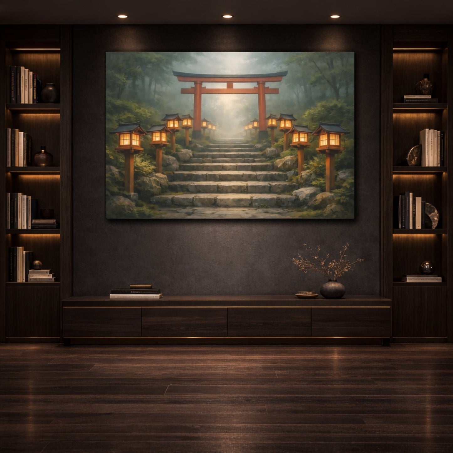 Religious Torii Gate Japanese Shrine Path - Canvas Wall Art Print - YesArtYes