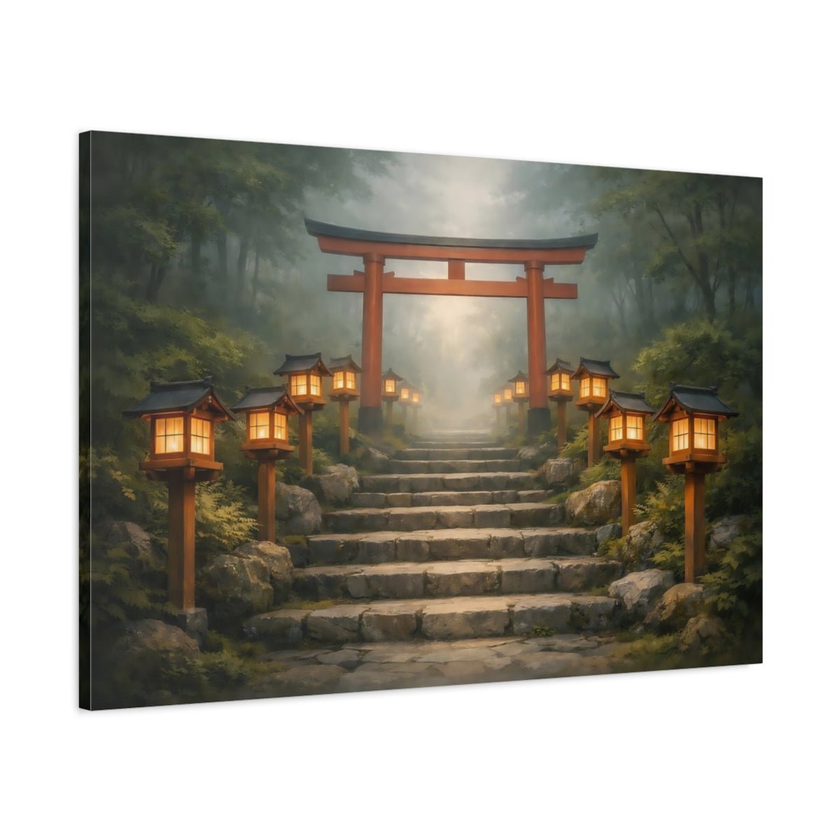 Religious Torii Gate Japanese Shrine Path - Canvas Wall Art Print - YesArtYes