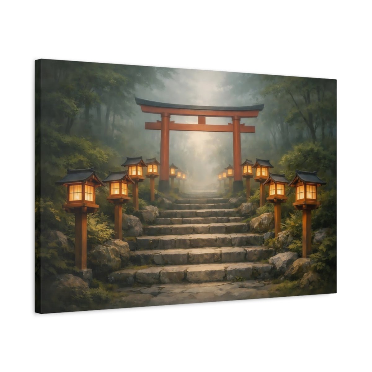 Religious Torii Gate Japanese Shrine Path - Canvas Wall Art Print - YesArtYes