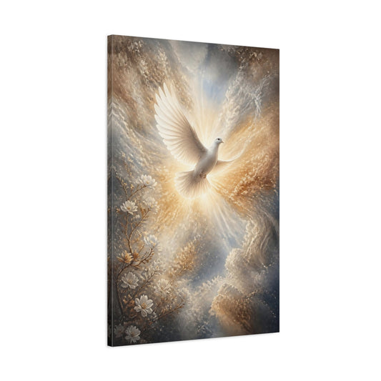 Main Mockup. Religious White Dove White Dove Spiritual shown as stretched canvas wall art