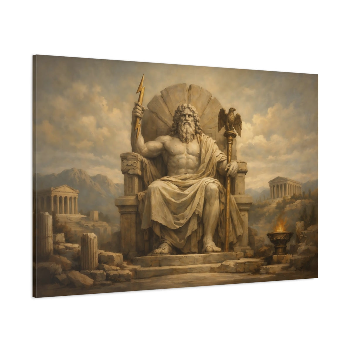 Main Mockup. Religious Zeus Ancient Greek Mythology shown as stretched canvas wall art