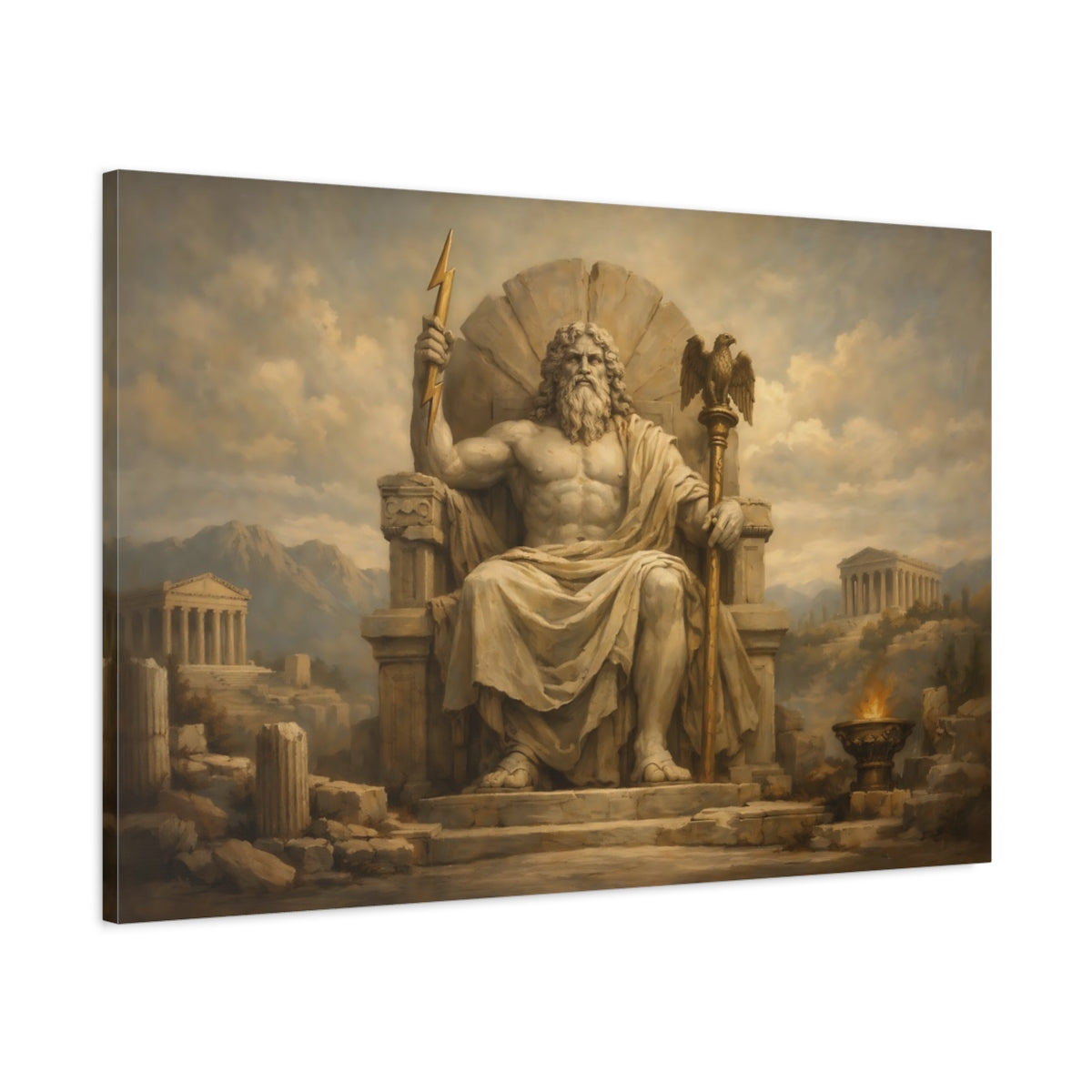 Side Mockup 1. Religious Zeus Ancient Greek Mythology shown as stretched canvas wall art