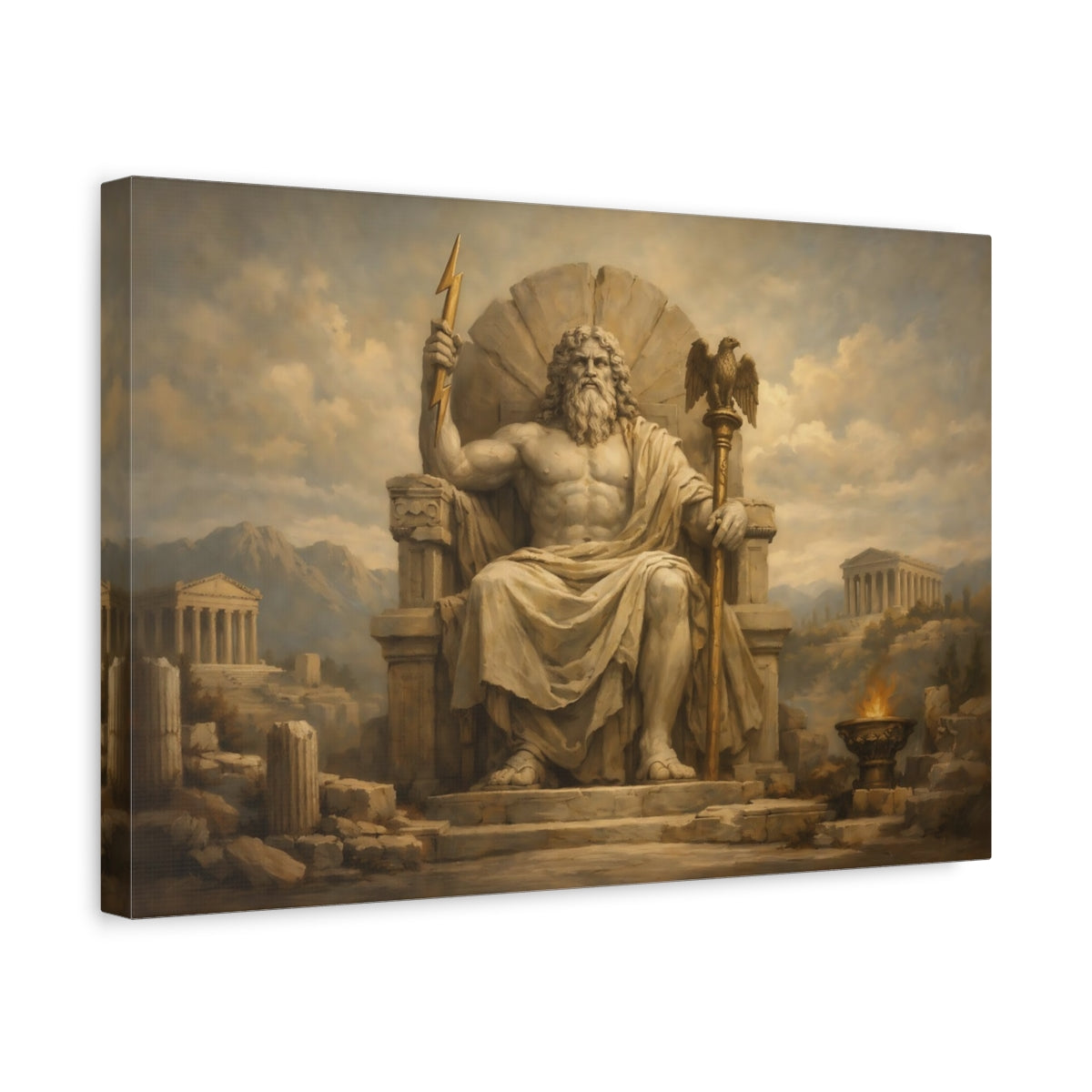 Side Mockup 4. Religious Zeus Ancient Greek Mythology shown as stretched canvas wall art