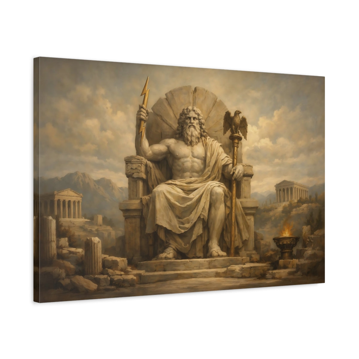 Side Mockup 2. Religious Zeus Ancient Greek Mythology shown as stretched canvas wall art