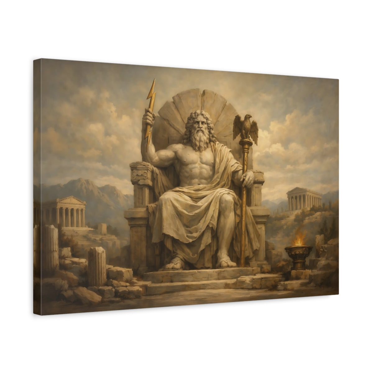 Side Mockup 3. Religious Zeus Ancient Greek Mythology shown as stretched canvas wall art