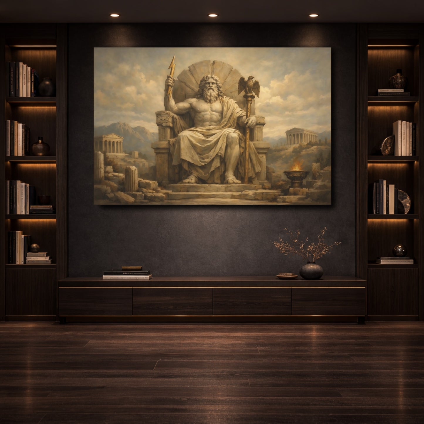 Mockup 3. Religious Zeus Ancient Greek Mythology shown as stretched canvas wall art