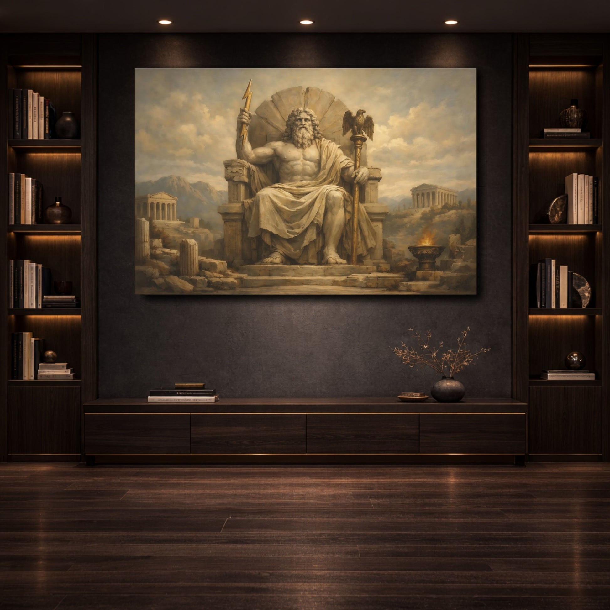 Mockup 3. Religious Zeus Ancient Greek Mythology shown as stretched canvas wall art