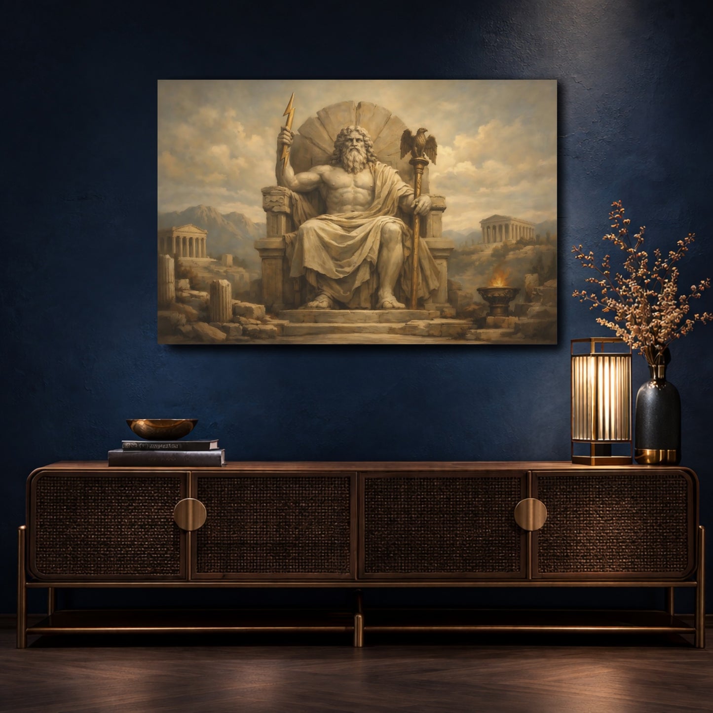 Mockup 4. Religious Zeus Ancient Greek Mythology shown as stretched canvas wall art