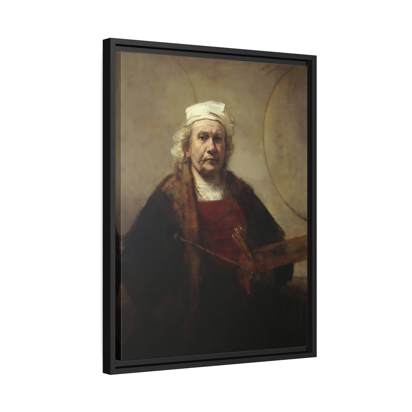 Rembrandt Self-Portrait with Two Circles - Framed Canvas Art Reproduction