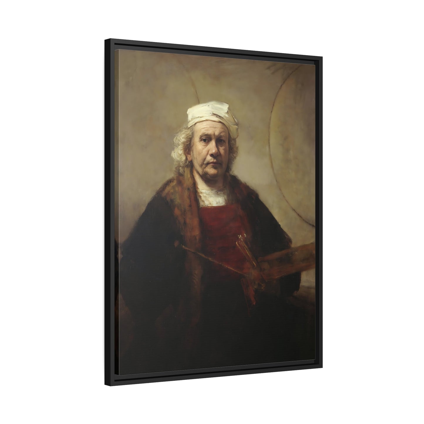 Rembrandt Self-Portrait with Two Circles - Framed Canvas Art Reproduction