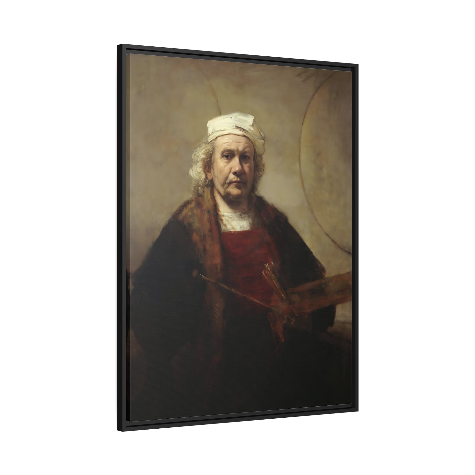 Rembrandt Self-Portrait with Two Circles - Framed Canvas Art Reproduction