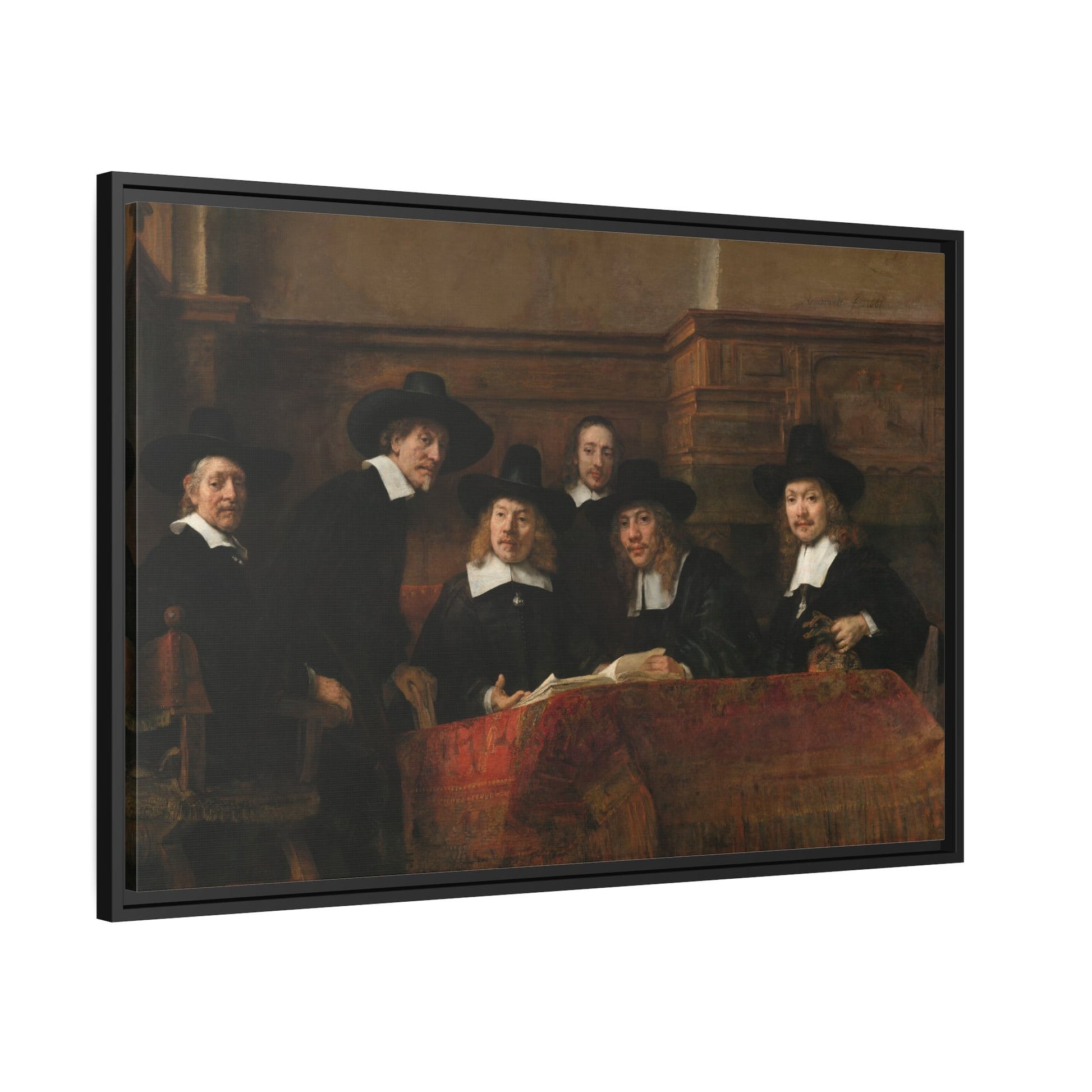 Rembrandt Syndics of the Drapers Guild - Framed Canvas Wall Art Print in Black Frame