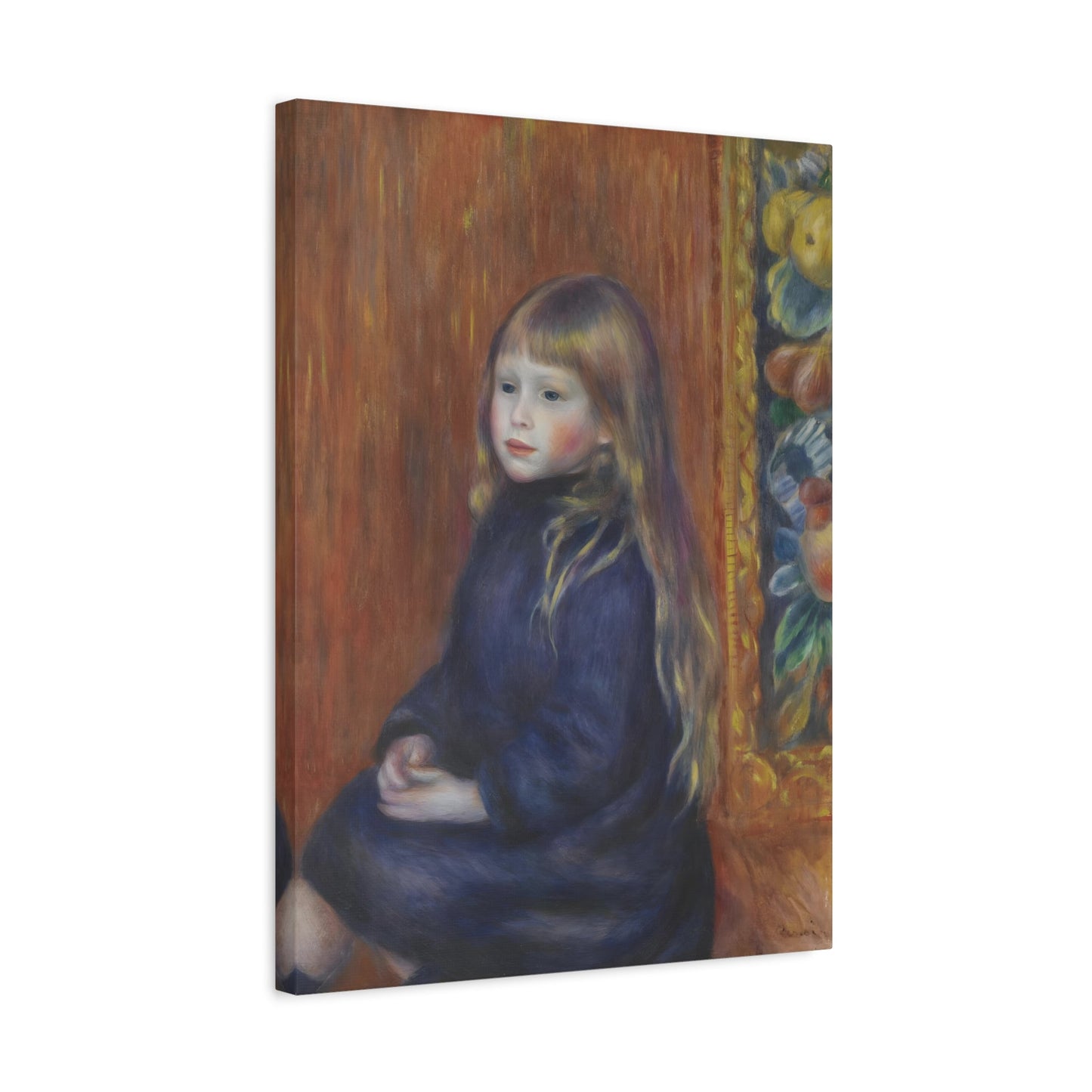 Renoir Seated Child in Blue Dress - Canvas Wall Art Print Reproduction