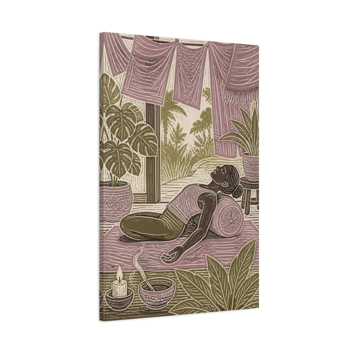 Main Mockup. Restorative Yoga Recline shown as canvas print