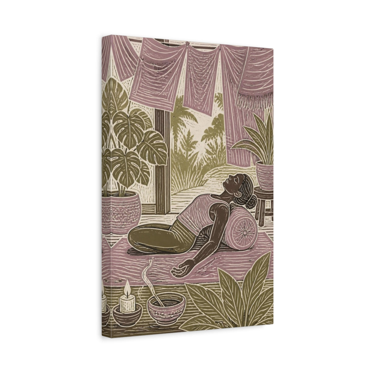 Side Mockup 4. Restorative Yoga Recline shown as canvas print