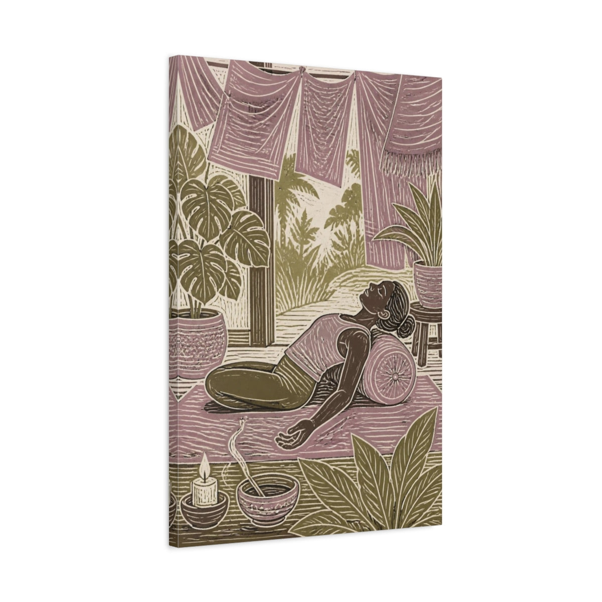 Side Mockup 2. Restorative Yoga Recline shown as canvas print