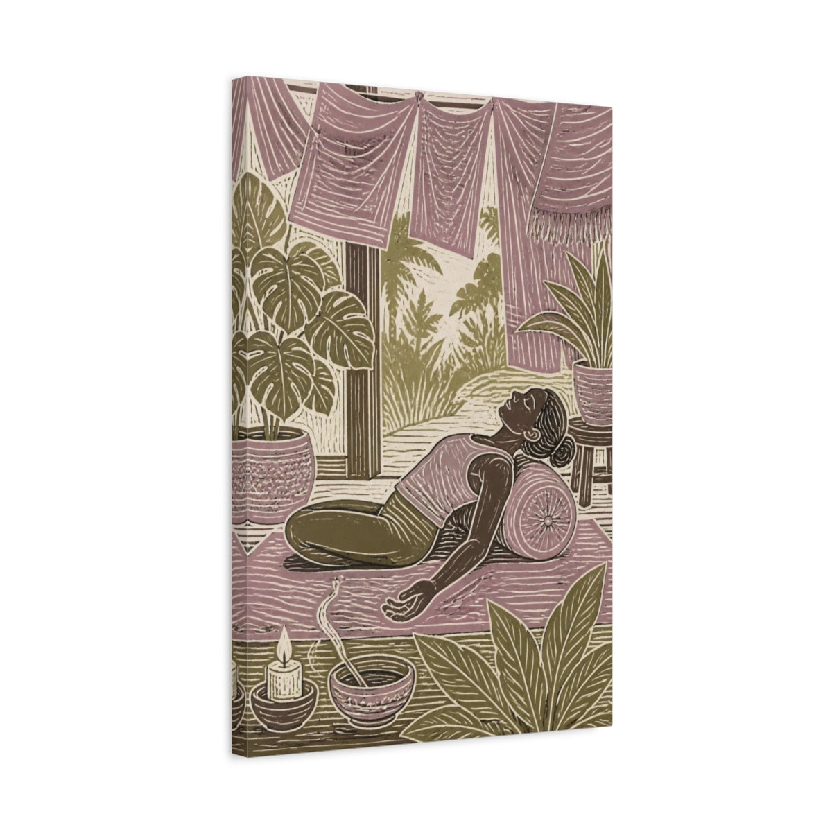 Side Mockup 3. Restorative Yoga Recline shown as canvas print