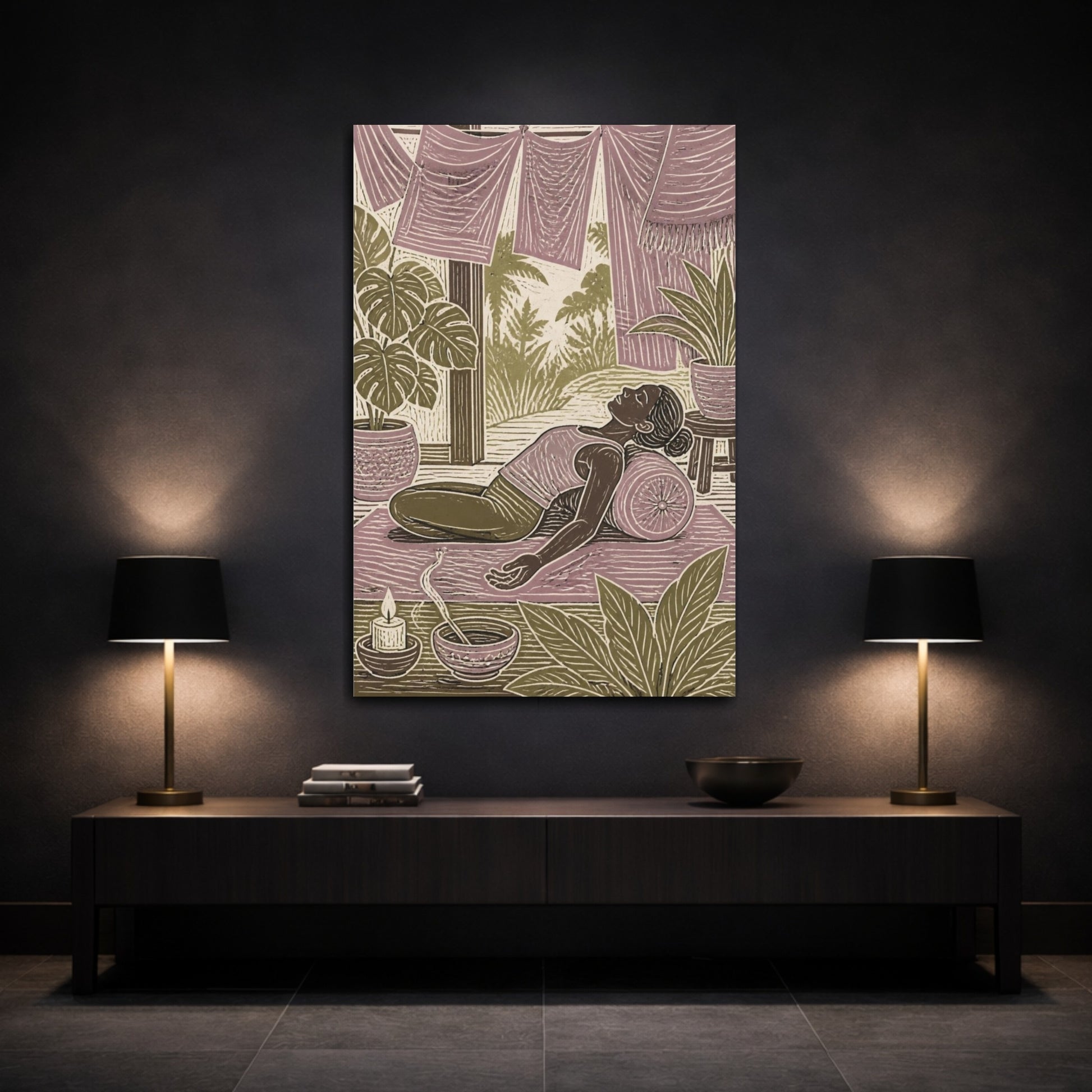 Mockup 3. Restorative Yoga Recline shown as canvas print