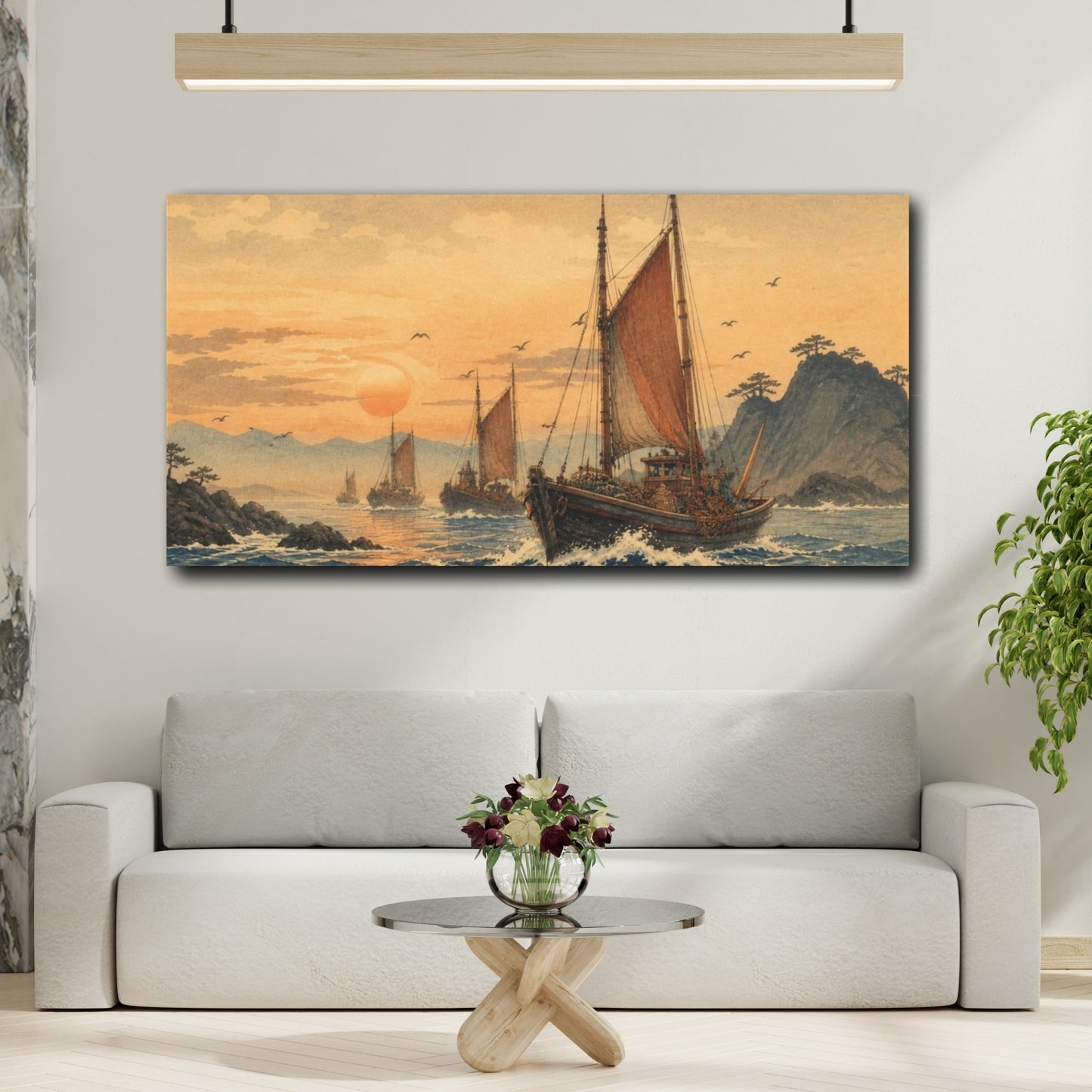 Mockup 2. Returning Fishing Fleet At Sunset shown as canvas print
