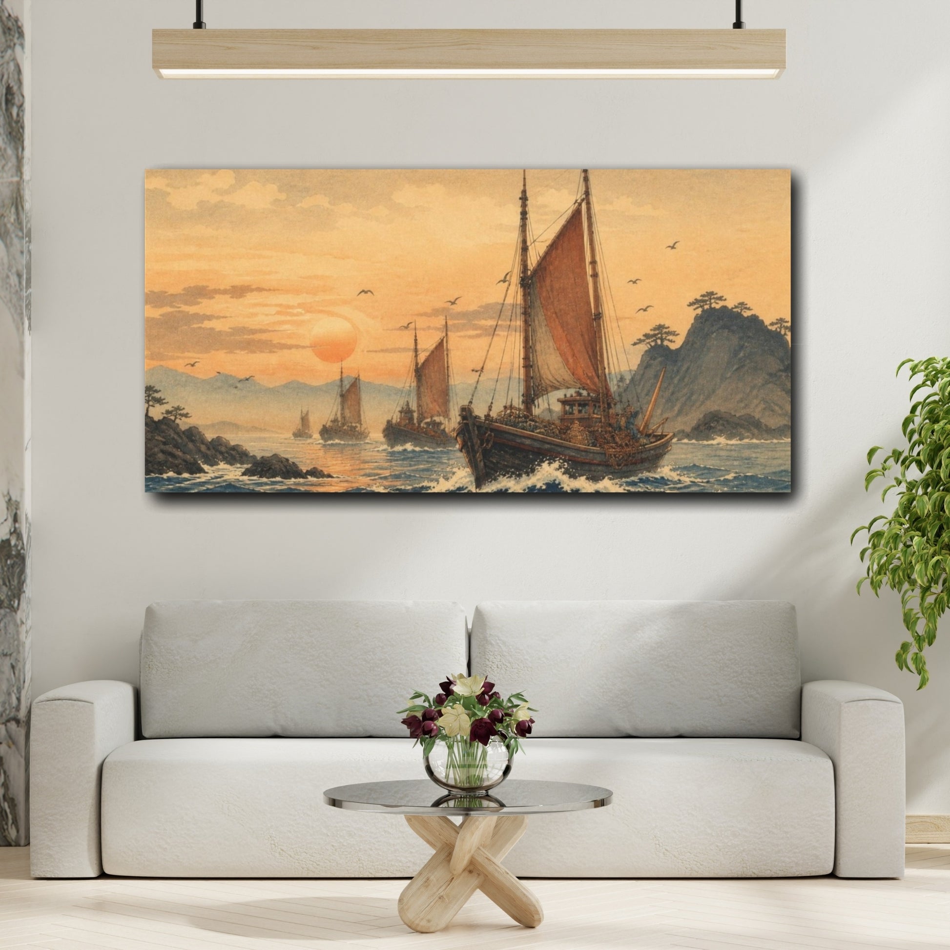 Mockup 2. Returning Fishing Fleet At Sunset shown as canvas print