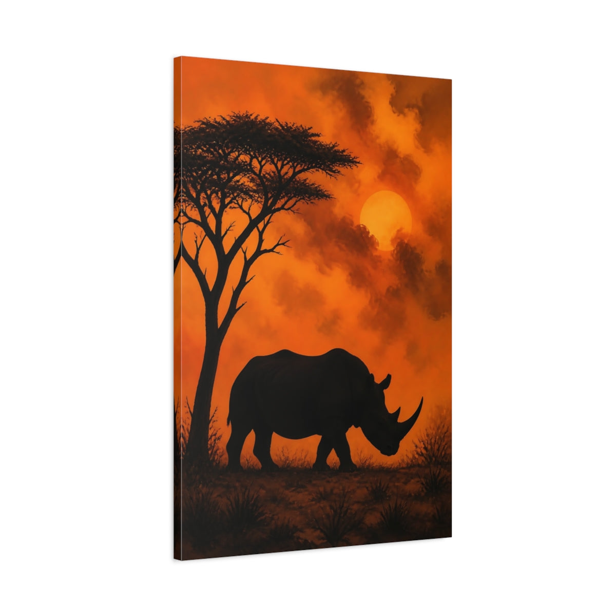 Main Mockup. Rhino Sunset Animals shown as canvas print