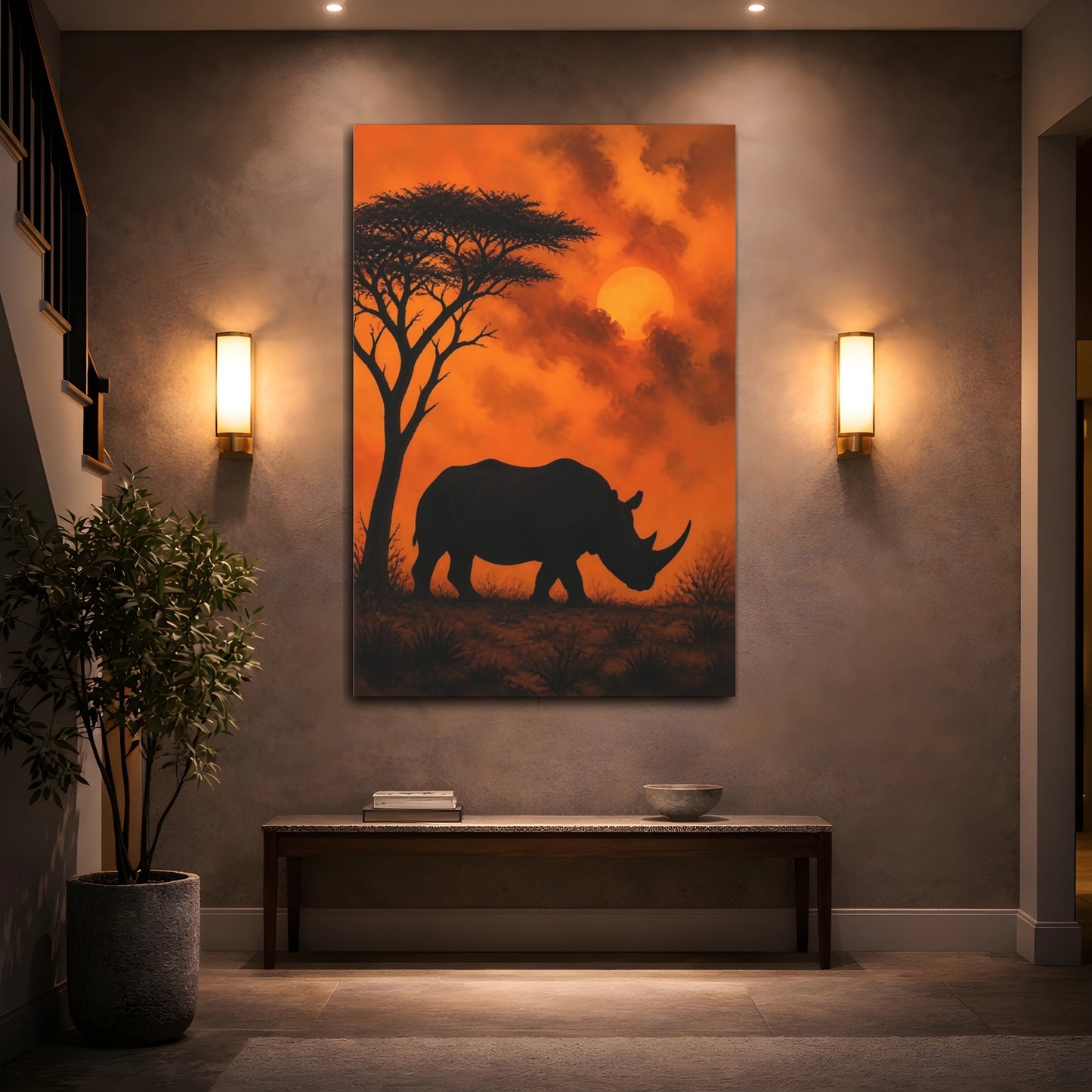 Mockup 2. Rhino Sunset Animals shown as canvas print
