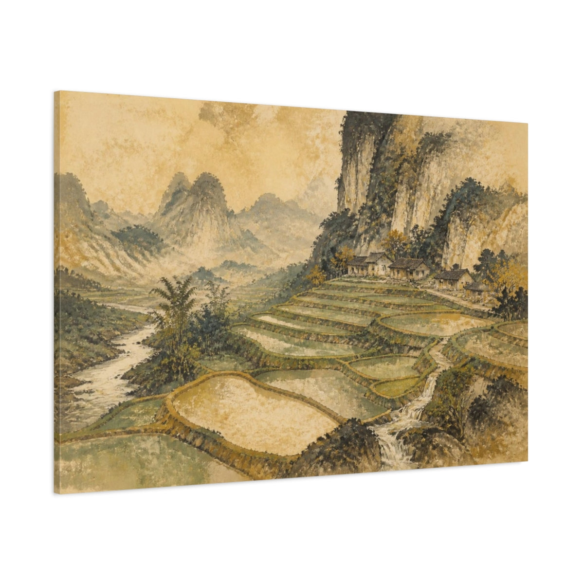 Side Mockup 1. Rice Terrace Landscape shown as canvas print