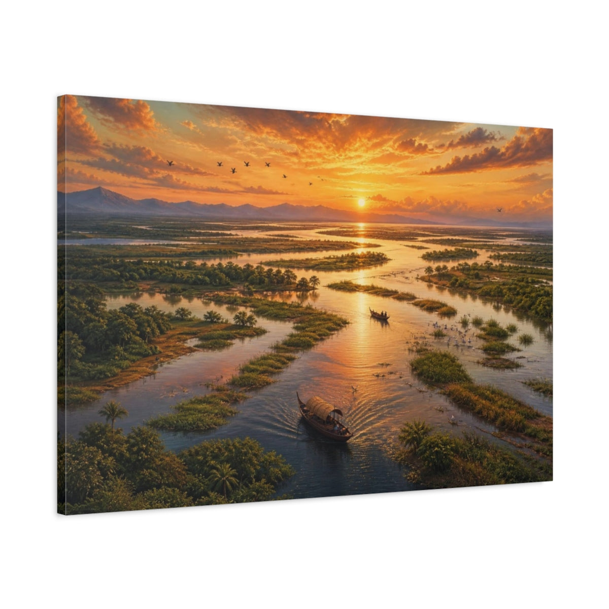 Main Mockup. River Delta Sunset shown as canvas print