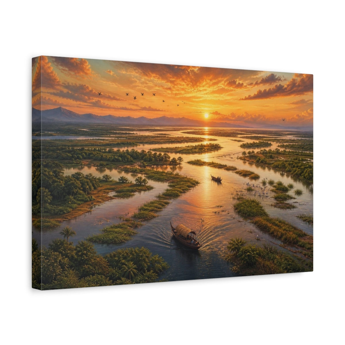 Side Mockup 4. River Delta Sunset shown as canvas print