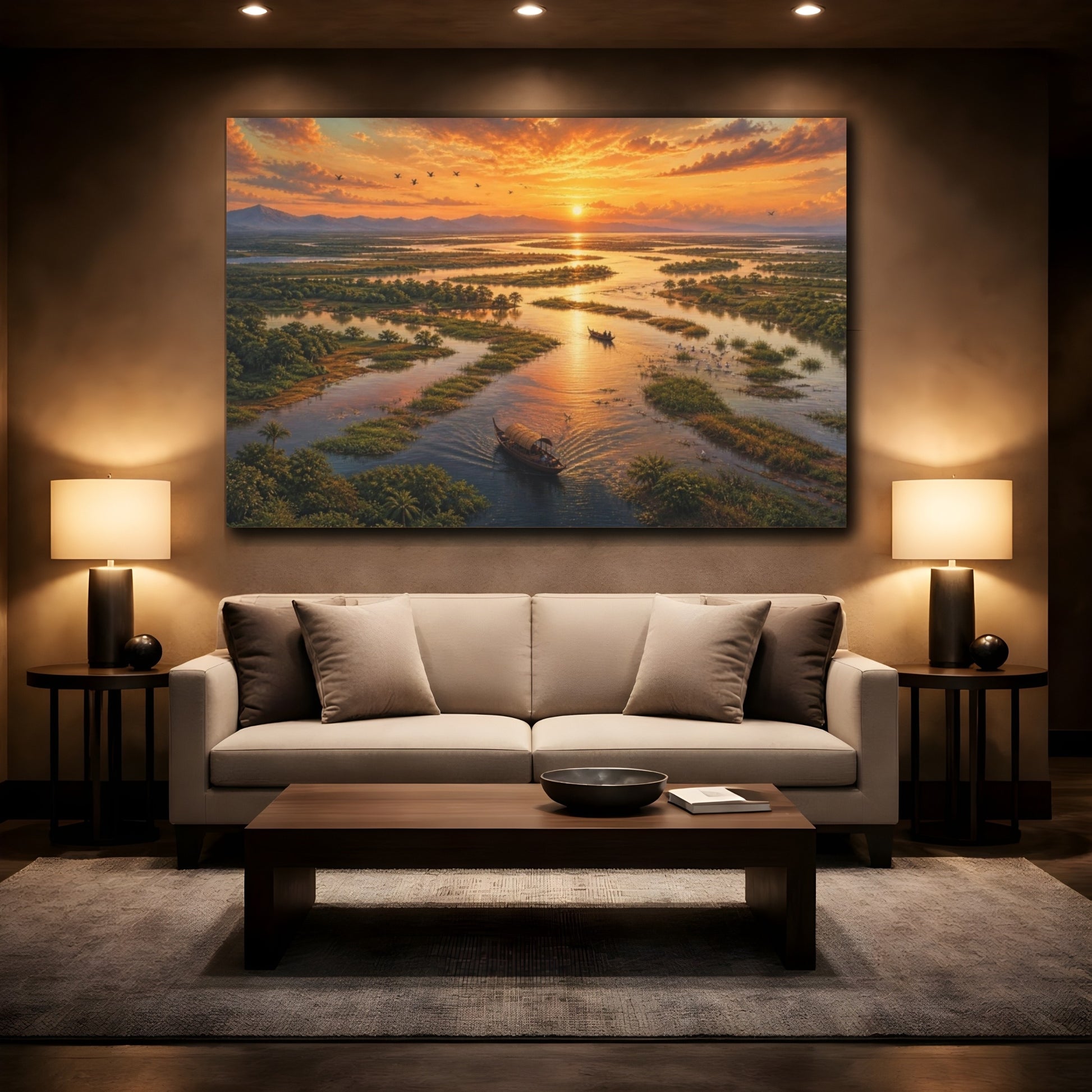 Mockup 2. River Delta Sunset shown as canvas print