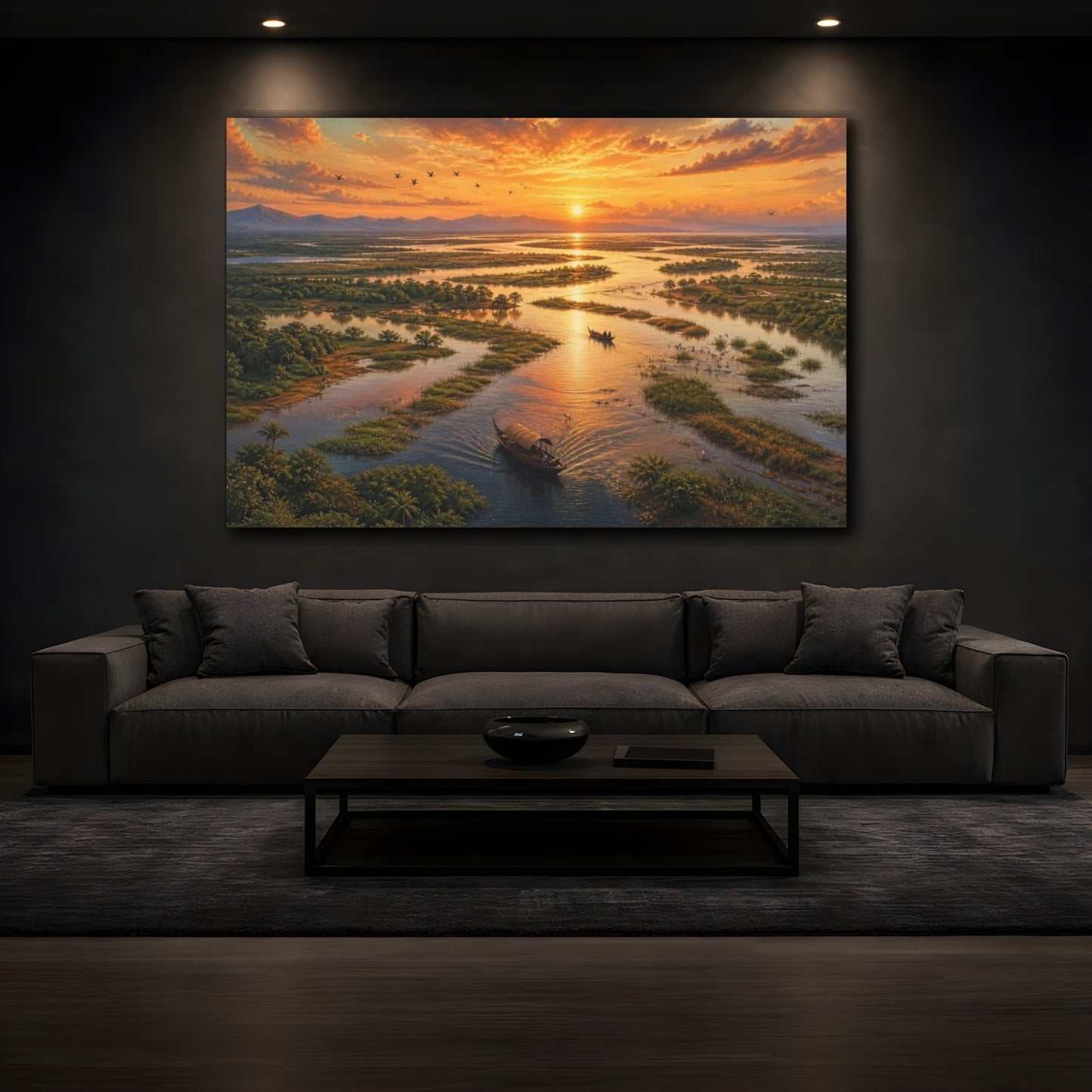 Mockup 3. River Delta Sunset shown as canvas print