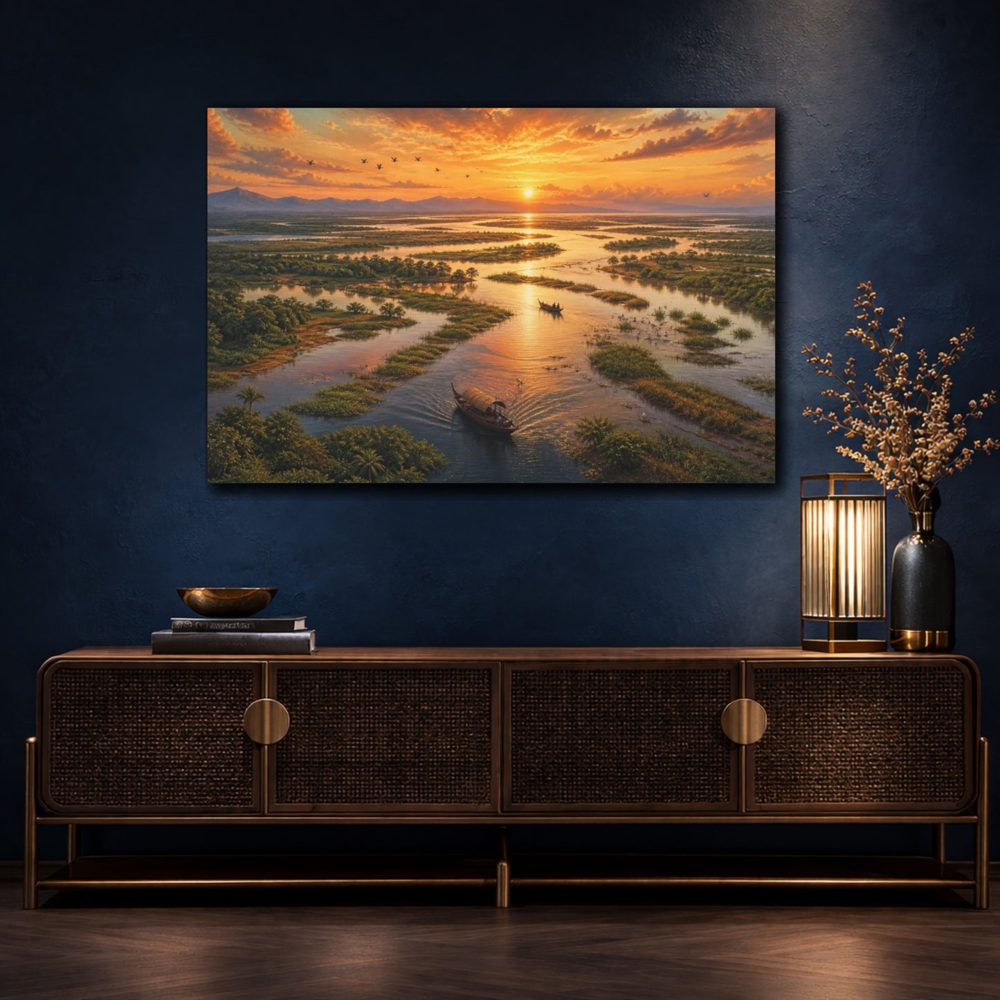 Mockup 4. River Delta Sunset shown as canvas print