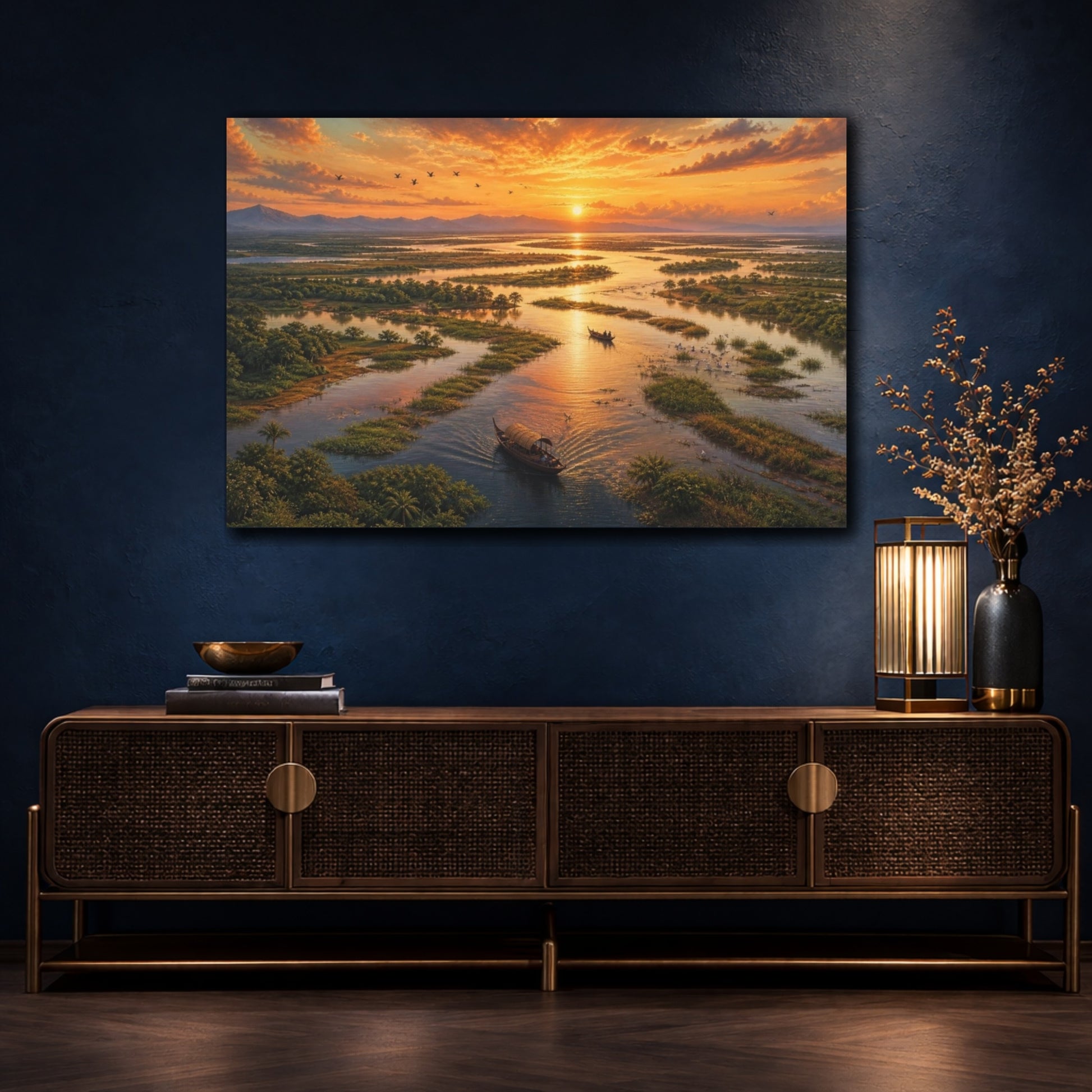 Mockup 4. River Delta Sunset shown as canvas print